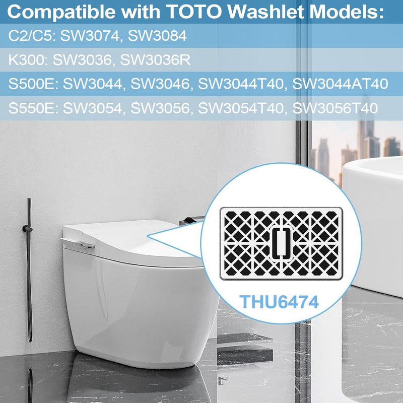 3 Pack Deodorizer Filter Cartridge Compatible with TOTO THU6474-01 THU6474#01 THU6072 S550E C5 C2 SW3074 SW3054T40 SW3056T40, Bathroom Toilet Deodorizing Carbon Filter 3