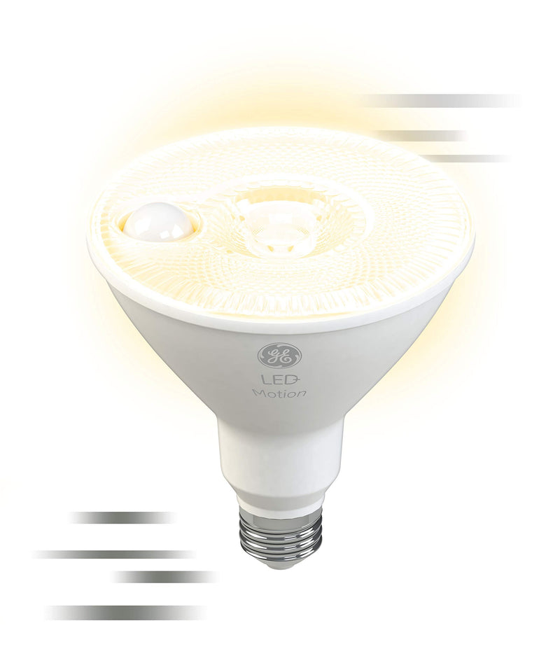 GE LED+ Motion Sensor LED Light Bulbs, 15W, PAR38 Outdoor Security Floodlight, Warm White (2 Pack) Pack of 2 (15W)