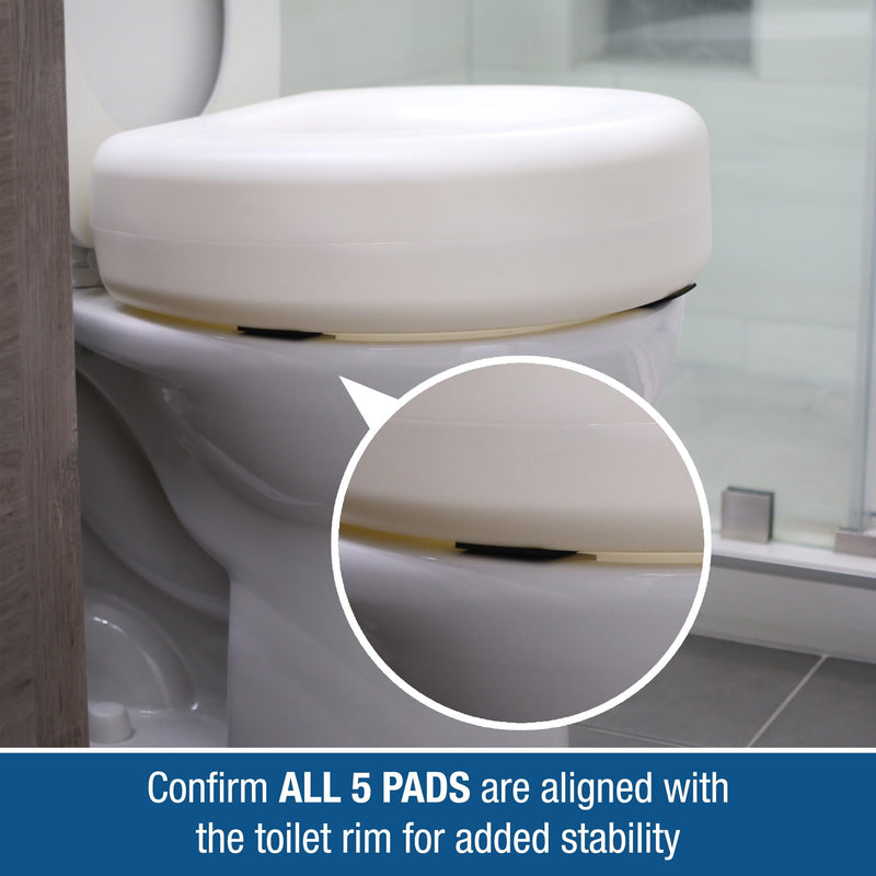 HealthSmart Enhanced Comfort 5" Raised (Round) Toilet Seat Risers for Seniors 5 Slip Resistant Pads FSA/HSA Eligible Padded Toilet Seat Elevation 15.7 x 15.2 x 6.1 New and Improved