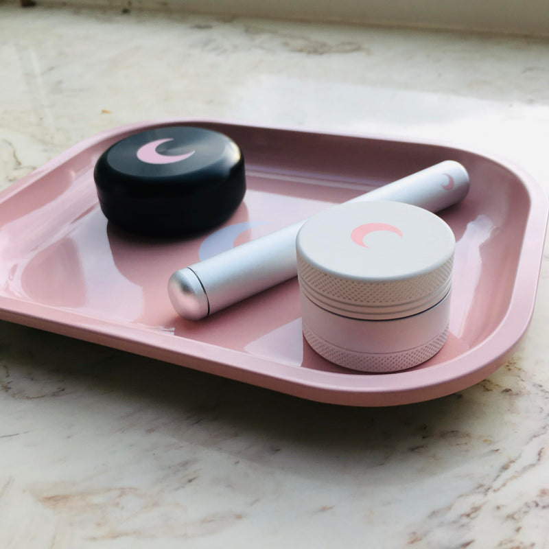 Brando Moon 1.5 inch Pink with White Moon Kitchen Crusher - 3 Piece Small Metal Manual Crusher (Upgraded Version)