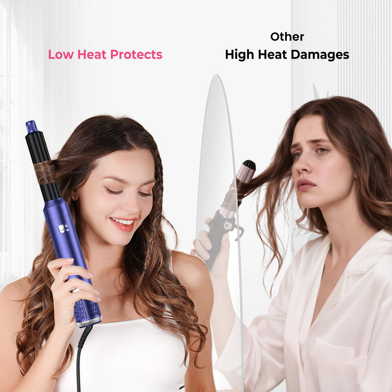 MogaWave Airbrush Hair Styler 6 in 1 Multi Styler, Magic Styler Air Styler, Blow Dry Hair Brush, Air Curler, Hair Dry Brush, Airstyler for Drying, Curling, All Hair Type/Length Blue