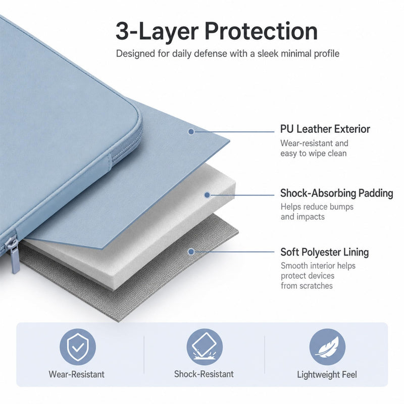 Tablet Bag PU Leather, 11 Inch Sleek Minimalist Tablet Sleeve Case, Portable Durable Protective Tablet Carrying Pouch for Business, Travel & Daily Commute Blue