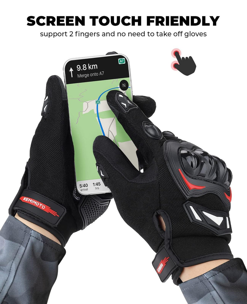 KEMIMOTO Motorcycle Gloves for Men, Touchscreen Cycling Gloves for Outdoor Sports On-Road/Off-Road/Mountain Motorcycle Motorcross Motorbike Dirt Bike Bicycle Racing ATV UTV, L, Black Large