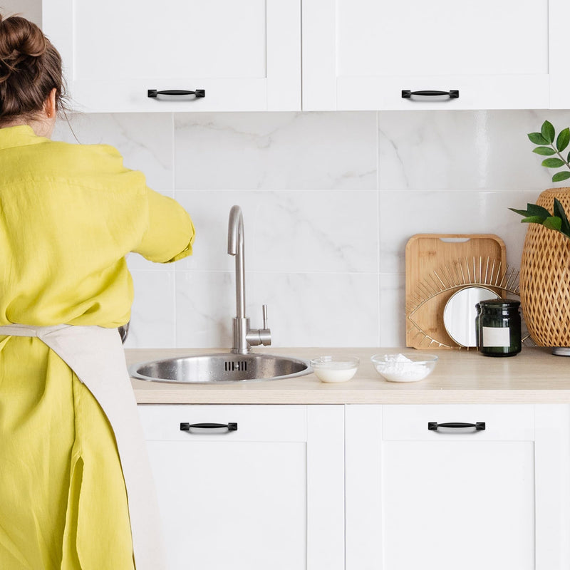 Ravinte 10 Pack Cabinet Handles Black Cabinet Pulls 3-3/4 Inch Kitchen Cabinet Handles Curved Drawer Handles for Kitchen Cupboard Arch Pulls Square Foot Dresser Pulls Come with Screwdriver 3-3/4 In Hole Center Matte Black