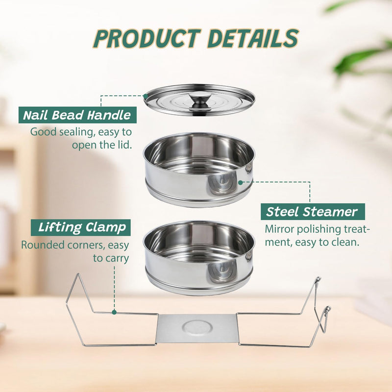 Stackable Stainless Steel Pot Inserts, 6QT 2-Tier Steamer Inserts Set with Handles for Instant Pot & Pressure Cookers, Multi-Use Cookware for Pot-in-Pot Cooking, Steaming, Serving (3-Tier, Unequal) 3-Tier, Unequal