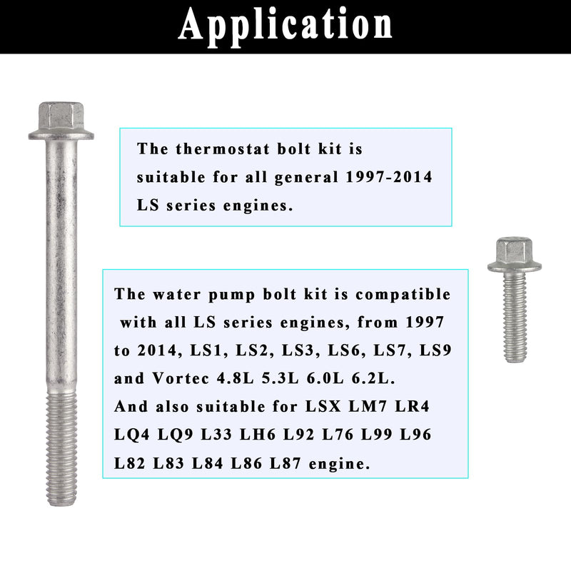 Water Pump & Thermostat Housing Bolt Kit Fits for 1997-2014 LS Series engines LSX LS1 LS2 LS3 LS6 LS7 LS9 LQ4 LQ9，5.3L 6.0L 6.2L thermostat shell bolts