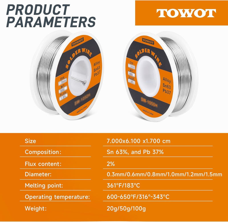 TOWOT High Purity Tin Lead Rosin Core Solder Wire 1lb