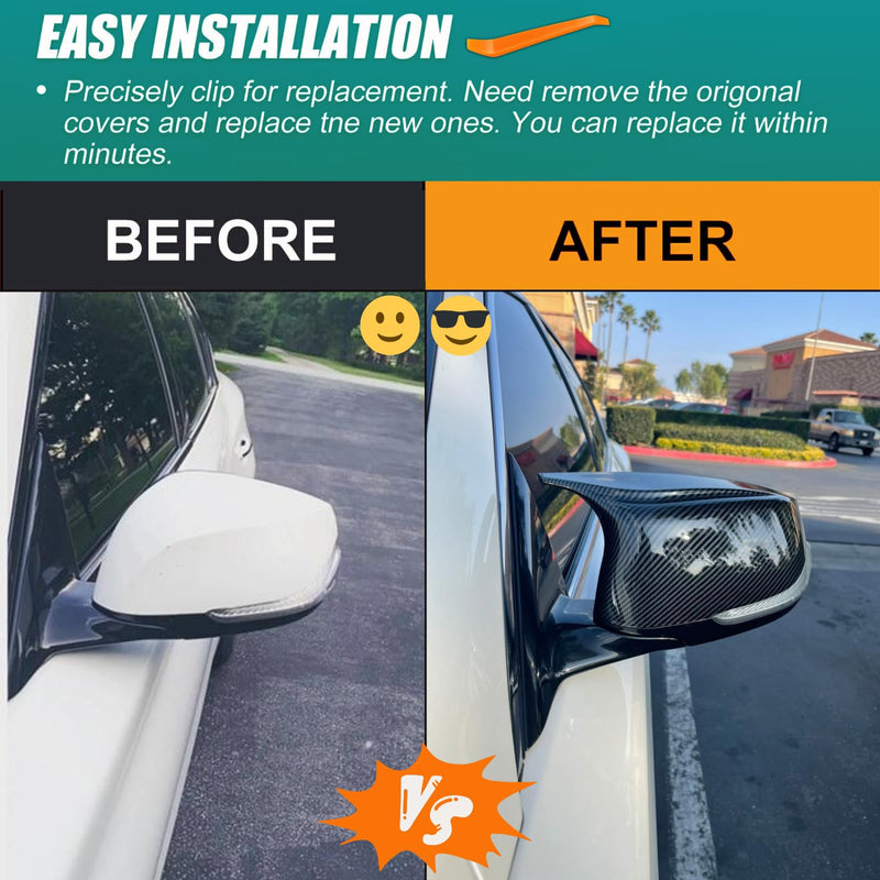 Carbon Fiber Side Mirror Caps for Infiniti Q50 Q60 Q70 QX30 QX50 Q50L Accessories, Passenger Driver Side View Mirror Cover Replacement Car Exterior Body Tuning Parts & Trim - 1Pair (Left-Right) Carbon Fiber Pattern