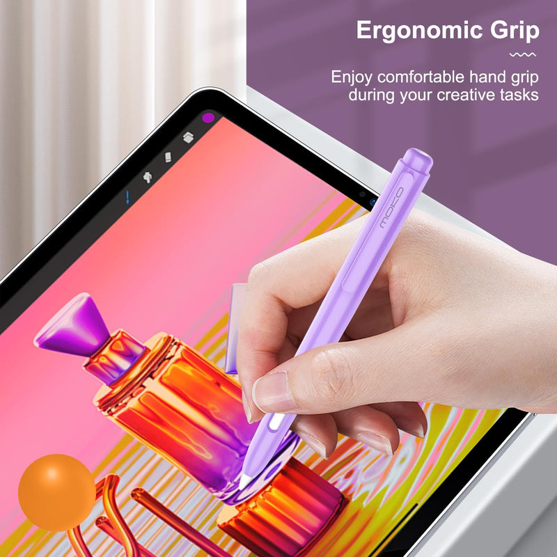 MoKo Holder Case Compatible with Apple Pencil 2nd Generation, Retractable Protective Apple Pencil Cover with Sturdy Clip, Hard PC Apple Pencil Case, Support Double-Tap, Purple