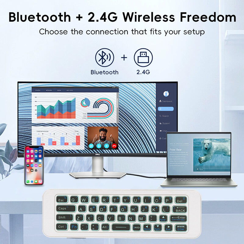 Air Mouse with Backlit Keyboard, Bluetooth & 2.4G | Rechargeable USB-C • 7-Color Backlit • 6-Axis Gyro • IR Learning • Android TV, PC & Smart TV Compatible
