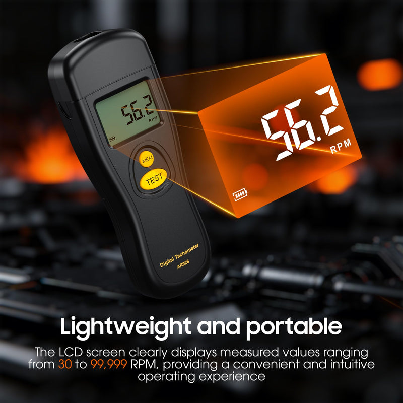 Digital Tachometer, Noncontact Laser Photo Sensor with 30 to 99,999 RPM Accuracy, RPM Gauge Meter