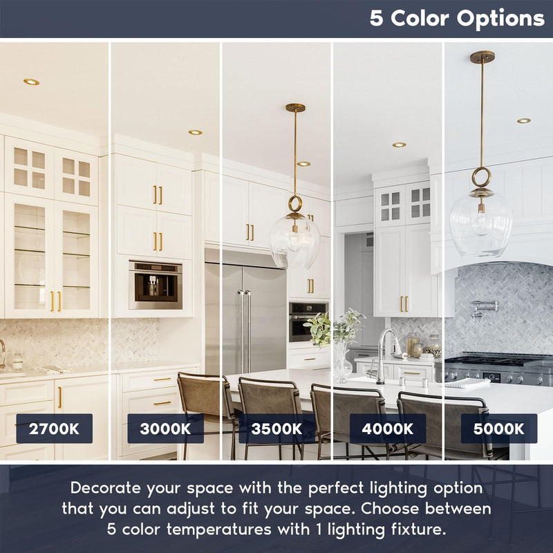 LUXRITE 4 Inch Ultra Thin LED Recessed Light with J-Box, 10W, 5 Color Options 2700K | 3000K | 3500K | 4000K | 5000K, Dimmable Wafer Lights, 750 Lumens, Brass Trim, Energy Star, IC Rated 1 Count (Pack of 1)