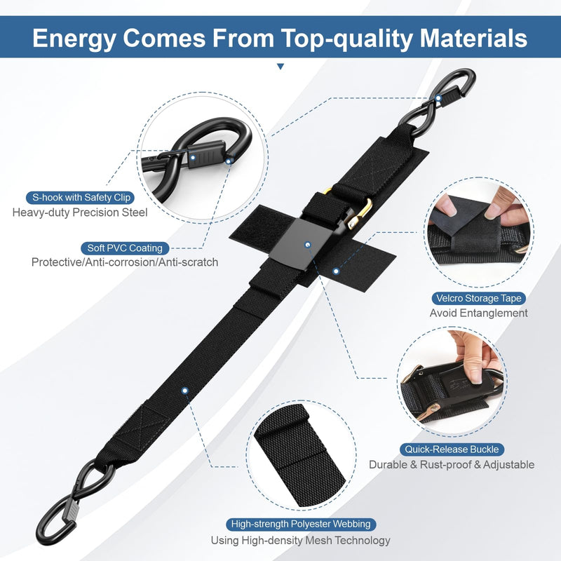 1208LB Heavy Duty Boat Tie Down Straps to Trailer, Anti-Corrosion 2" x 48" Adjustable Boat Trailer Straps for Trailering Safety with Jet Ski, Boat, Kayak, Pontoon, etc.
