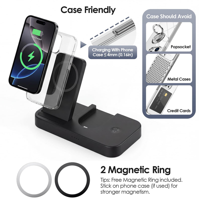 4 in 1 Charging Stand for Oura Ring Gen 3 Charger (Oura Ring Charger NOT Included), Fast Charger for iPhone, Apple Watch, AirPods, Magnetic Charger for Samsung Galaxy
