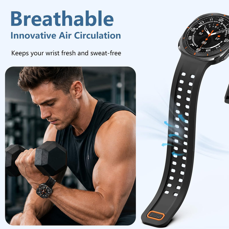 Sport Band Compatible with Samsung Galaxy Watch Ultra 9/8/7 Bands 47mm (2026/2025/2024), Rugged Ocean Wristband Breathable Silicone Sport Strap Waterproof Only for Galaxy Watch Ultra Bands Men Women Black S/M/L