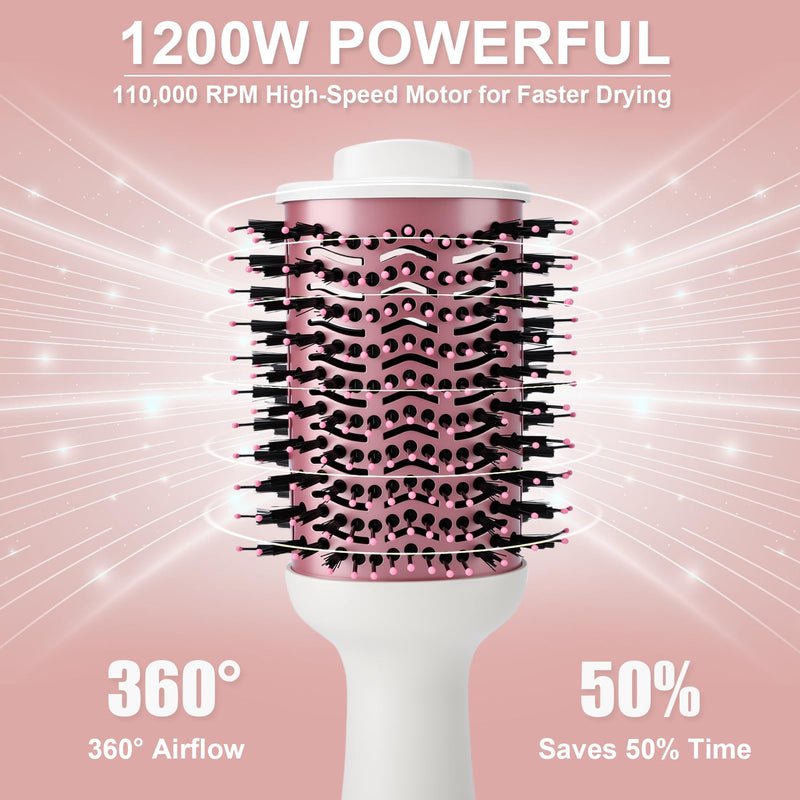Hair Dryer Brush One Step Dry Detangle Straighten Smooth for Long Hair | Powerful 1200W 3 Speed Settings Titanium Coating Negative Ion Tech Salon-Quality Blowout Styling at Home