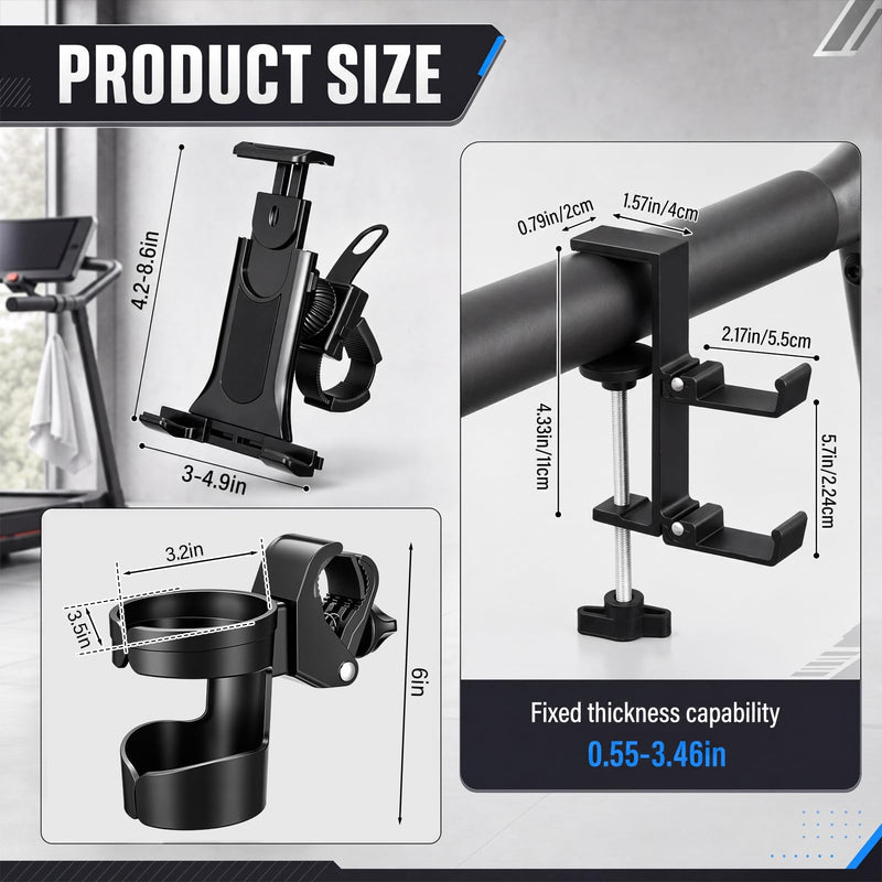 3 Pcs Treadmill Accessories Black Set Universal Tablet Holder Foldable Towel Rack and Cup Holder for Treadmills Exercise Bikes Ellipticals Home Gym Fitness Equipment