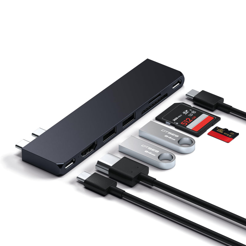 Satechi 7 in 1 USB C Hub Multiport Adapter Pro Slim, USB C Dongle, 100W Charging, 4K HDMI, USB 4, USB 3.2 Gen 2, SD/Micro Card Reader for Mac, MacBook Air/Pro M4 - Midnight