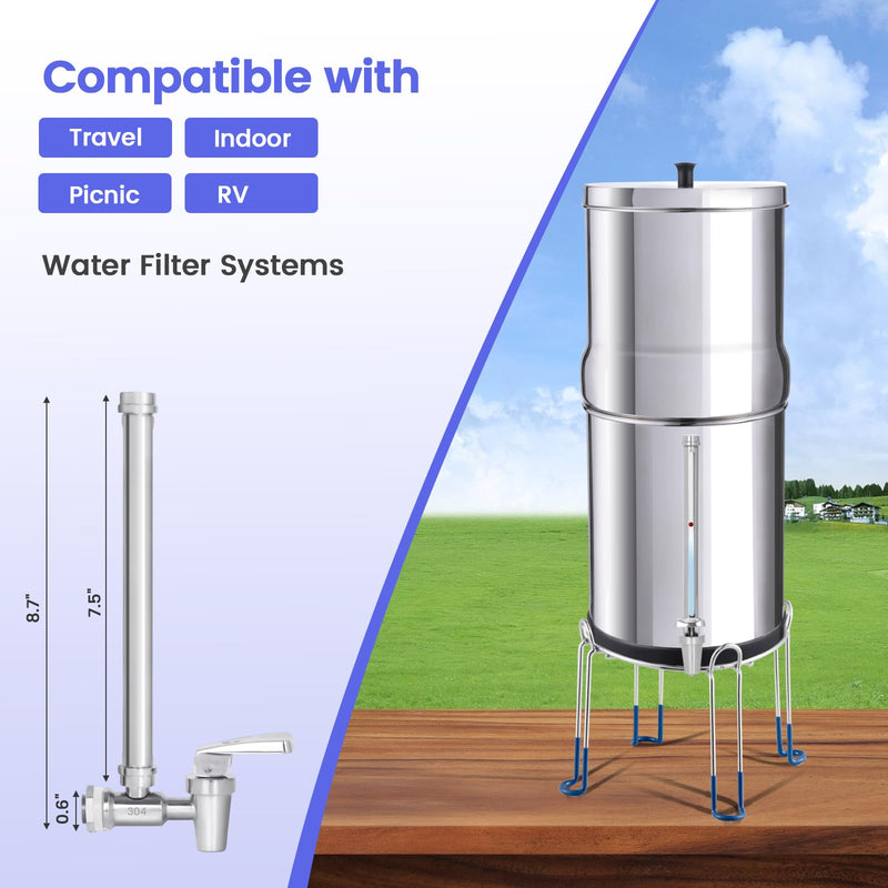 304 Stainless Steel Sight Glass Spigot, Compatible with Universal Gravity-Fed Water Filtration Systems, Clear Water Level View, Stainless Steel Handle 7" Complete