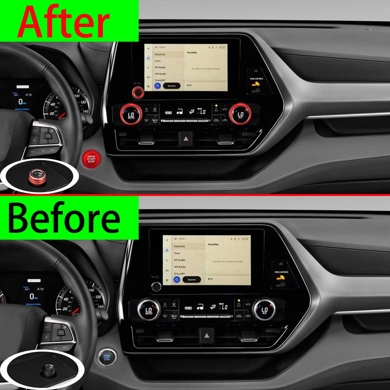 for Toyota Highlander 2023 2024 2025 Accessories (Does not fit Grand Highlander) - 6 Piece Set, Mirror Adjuster, Radio Control, Air Conditioning, Start Button Cover/Ring (red) Red