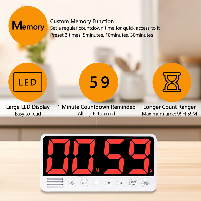 FCXJTU Digital Kitchen Timer - 7.1” Extra Large Display LED Magnetic Rechargeable Countdown/Up Timer, w/6 Alarms 4 Levels Volume Memory Function for Cooking, Classroom, Office, Home Gym(Black) Black
