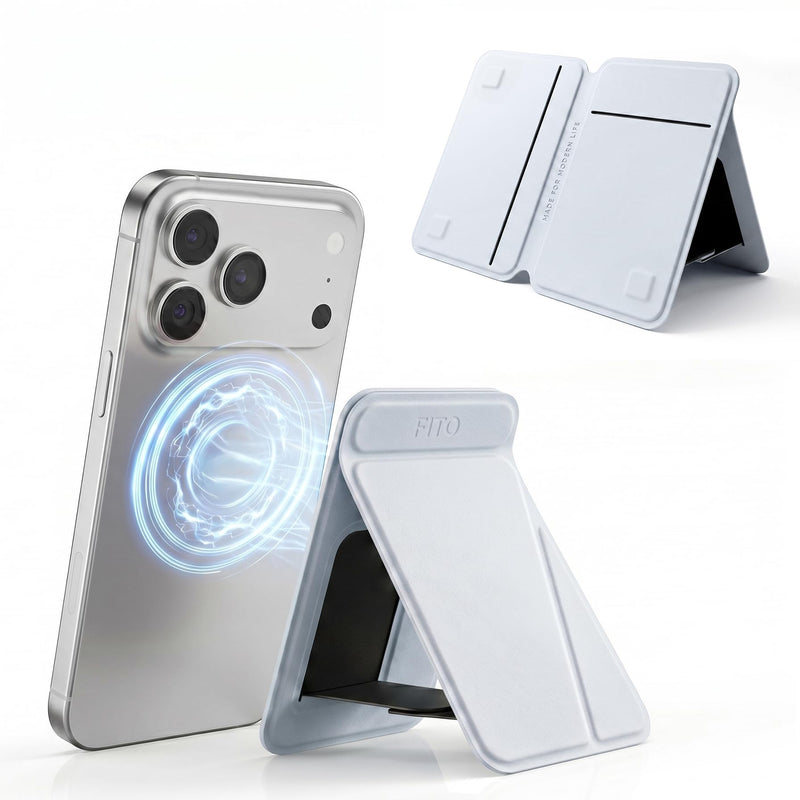 FITO for MagSafe Wallet Stand, 3 Card Holder, RFID Blocking, Magnetic Phone Wallet for iPhone 17e/17/16/15/14/13/12 (Not for 13/12 Mini) Sky Blue