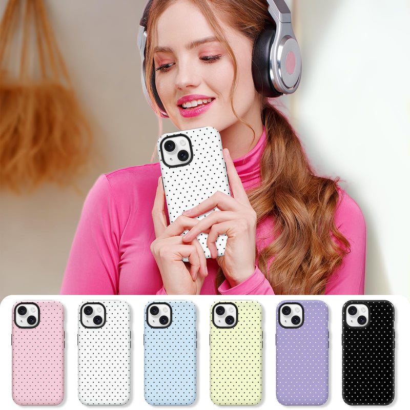 Hython for iPhone 14 Case & iPhone 13 Case Cute Polka Dot Aesthetic Simple Design 6.1", Heavy Duty Dual Layer Hybrid Hard PC Soft TPU Bumper Shockproof Protective Phone Cover Women Girls Girly, White For Iphone 13/14 - 6.1 Inch