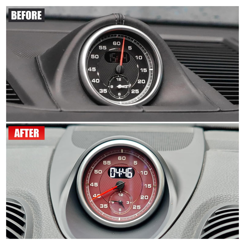 Car Clock Replacement dial Compatible with Porsche Cayenne 2011-2017 911 2012-2018 Macan 2014-2024 718 2016-2023 Panamera 2010-2016 Bordeaux Red Stopwatch Mounted Dashboard Old Style