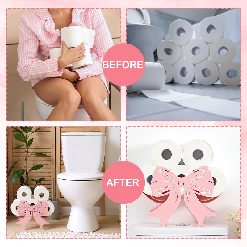 Geelin Light Pink Bow Bathroom Decor Pink Toilet Paper Holder Metal Paper Storage Wedding Bow Bathroom Decor 8 Rolls Toilet Tissue Holder Wall Mounted for Restroom Bedroom Coquette Home Decoration