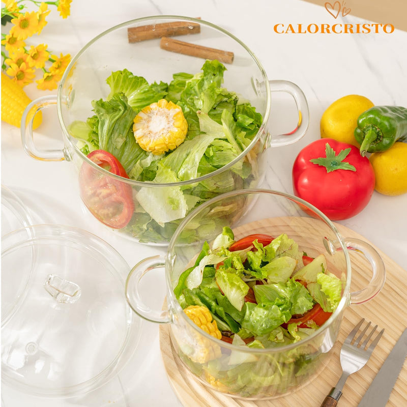 2 L Glass Cooking Pot with Lid, Simmer Pot for Stove Potpourri, Save Energy, Heat Resistant, for Water-based Recipes. Heart Shape Lid, Clear,2000ml(68oz) 2.1 Quarts