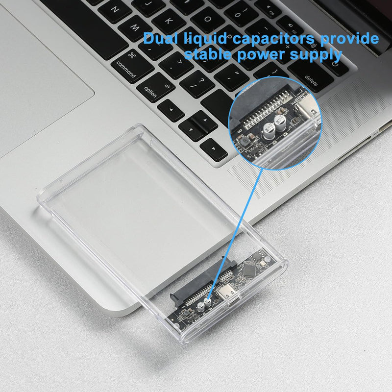 Transparent 2.5-inch Hard Drive Enclosure, USB 3.0/USB 3.1 to SATA III External Hard Drive case Adapter, SSD and HDD 9.5mm/7mm, Compatible with PS4, Xbox, PC, TV, and Laptop, Tool-Free Installation USB 3.1 Silver Adapter