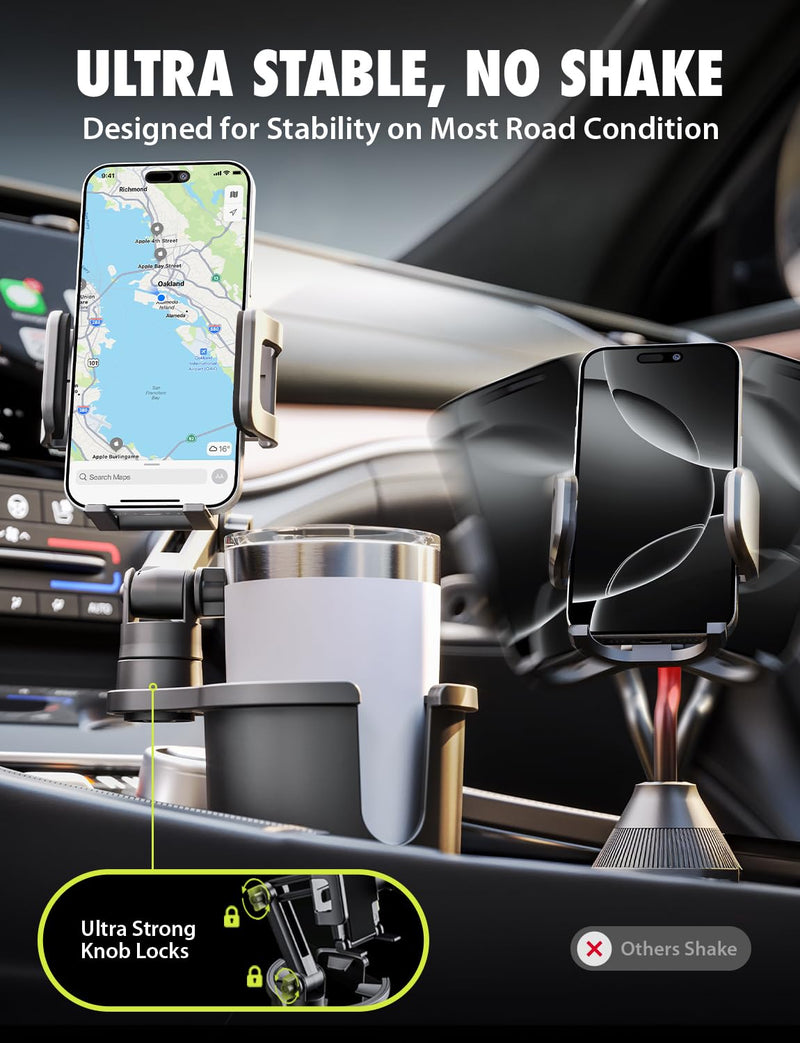 Bracketron Cup Holder Phone Mount for Car, TripGrip Truck Phone Holder | 2-in-1 cup holder phone holder, expandable base, one-click release, 360° rotation, folding support legs for up to 3.5" device