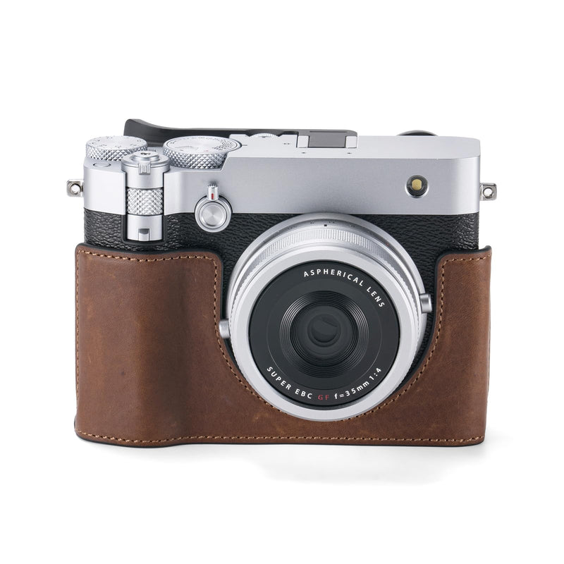 Tilta Vintage Camera Cage Compatible with Fujifilm GFX100RF – Lightweight Kit, Black | Includes Leather Camera Case (Brown) & Hot Shoe Thumb Bracket | Custom Grip Design, Battery Access