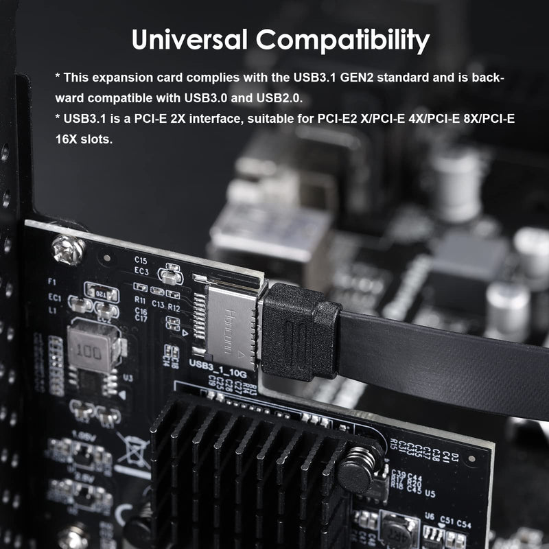 PCI-E 2X to USB3.1 Front Type-C, 10Gbps Type-E Backward Expansion Card, PCI Express 3.0 X2 Adapter(ASM3142), Riser Card for Desktop PCS, Supports PCIE X2/X4/X8/X16