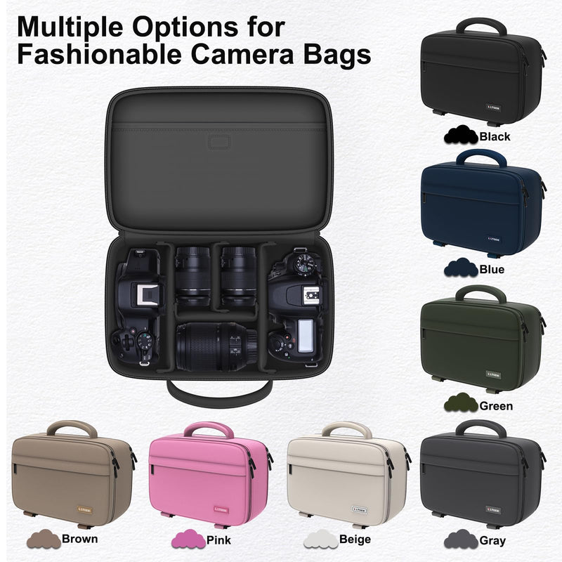 Camera Bag for Canon/Sony/Nikon DSLR SLR Camera and Multiple Lens Pink | Double Openings Camera Sling Bag for Travel with Tripod Strap, Shoulder Strap and 6 Divider