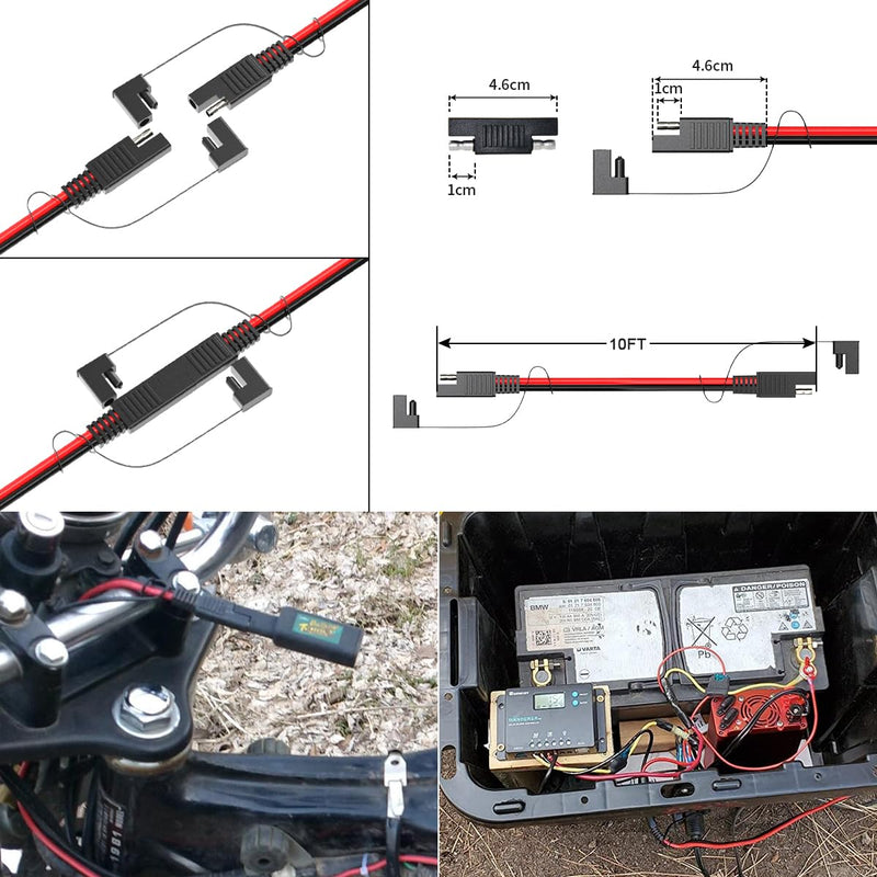 10FT SAE Extension Cable - 3, 6, 10, 20, 35, 50FT Quick Disconnect Wire Harness SAE Connector Plug for Automotive, RV, Battery, Solar Panel 10FT 14AWG SAE Extension Cable