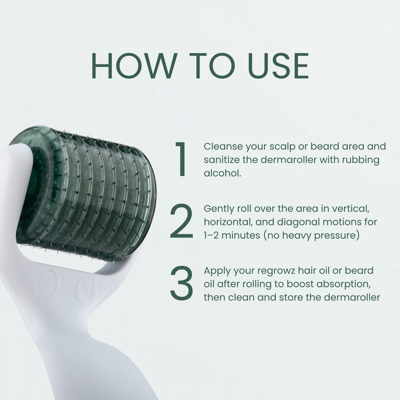  [AUSTRALIA] - Regrowz Derma Roller 0.5mm Titanium Microneedle Tool for Hair Growth, Beard Growth & Scalp Care – 192x Needle Dermaroller for Men and Women Green