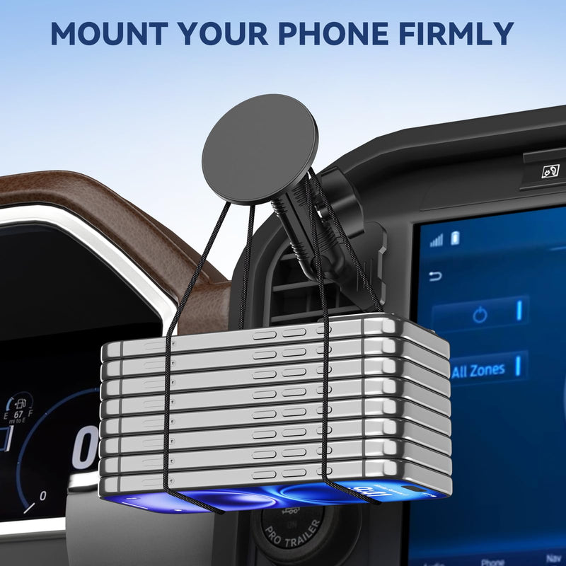 Surfcabin CNC Magnetic Vent Phone Holder for 2021-2026 Ford F150 | 2021-2026 Super Duty F250 F350 F450, Full Metal Bracket, No Shake, No Block Airflow, 360° Rotation, Fits Most CellPhones Compatible with F150 2021-2026 with Metal Arm