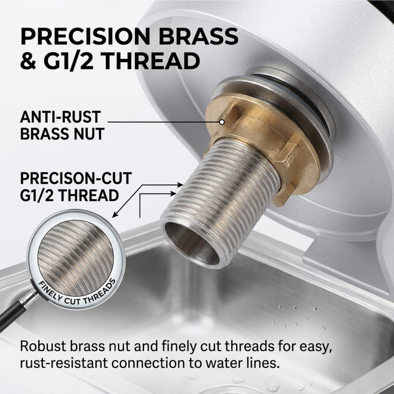 Automatic Glass Rinser for Kitchen Sink, Stainless Steel Cup Washer with G1/2 Thread, Professional Corrosion-Resistant Pressure Glass Washer, ABS Plastic Base Silver