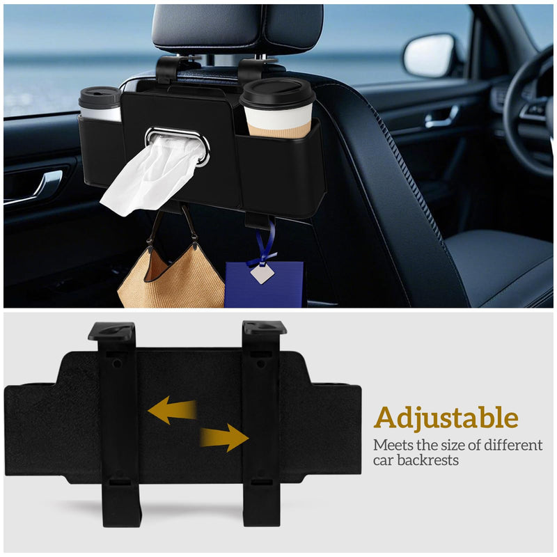 Car Back Seat Organizer with Tissue, Car Seat Back Tissue Box and Storage Hook, Multifunctional Car Organizer for Hold Phone,Drinks,Handbag,Compatible with Most Vehicles (Black) Black