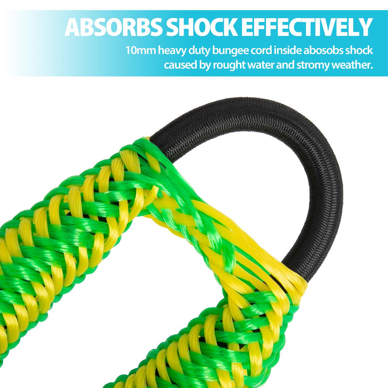 Obcursco Bungee Dock Lines - Jet Ski Rope with Double 316 Stainless Steel Clips - Shock Absorbing Boat Snubber for PWC, SeaDoo, Waverunner, Pontoon, Bass Boat (5ft, 2 Pack, Green) Yellow/Green 5-7ft