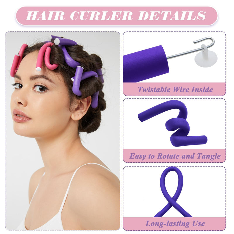 ZOCONE 40PCS Flexi Rods for Hair Thick, 80mm+120mm Foam Hair Rollers for Long Hair Satin Heatless Curlers Bendy Foam Hair Rollers for Short Medium Long Hairstyles (Pink, One Size) Pink 42 Piece Set
