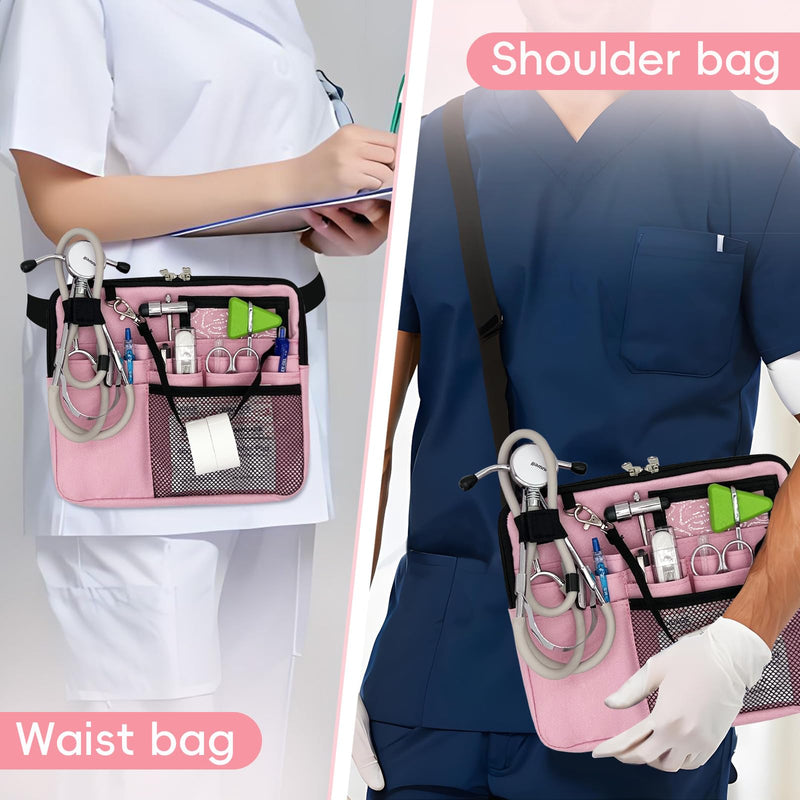Nurse Fanny Pack with Medical Gear Pockets - Durable Nurse Waist Pouch with Tape Holder, Adjustable Strap, and Utility Storage for Stethoscopes, Bandage Scissors & Supplies (Pink, Large) Pink