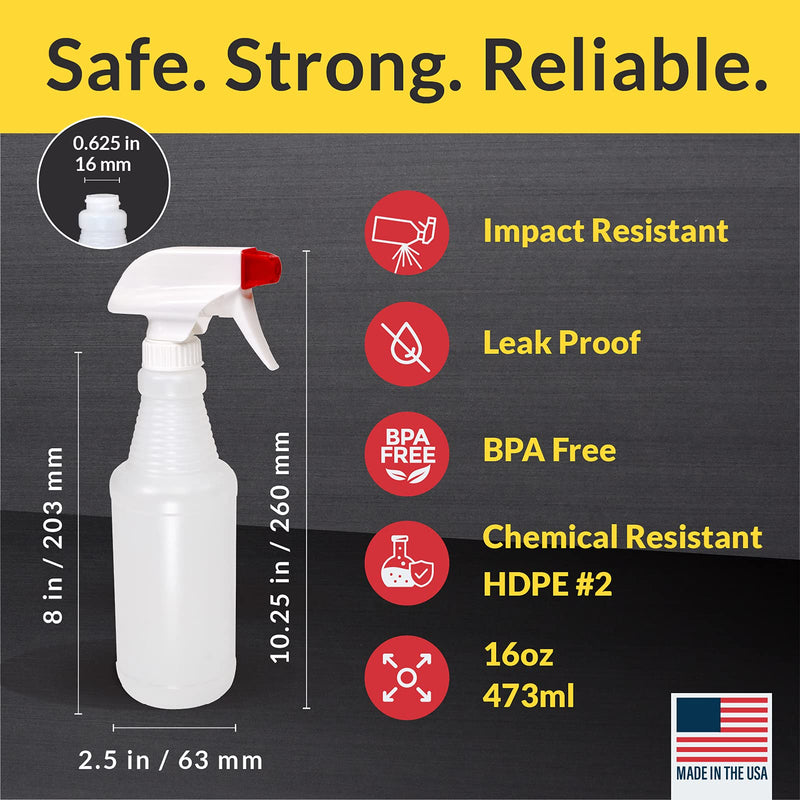 Pinnacle Mercantile Plastic Spray Bottles Leak Proof Technology Empty 16 oz Value Pack of 12 Made In USA 16 Oz, 12 Pack