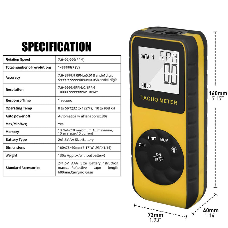 [AUSTRALIA] - Photo Tachometer Non-Contact 7.0-99,999 RPM Speed Meter, AIOMEST Laser Automotive Speedometer, Tach Gauge Tester Measure RPM for Car Truck Motorcycle Engine Lawn Mower with Data Logging AI-9235C 1.8 Distance,w/ Backlit