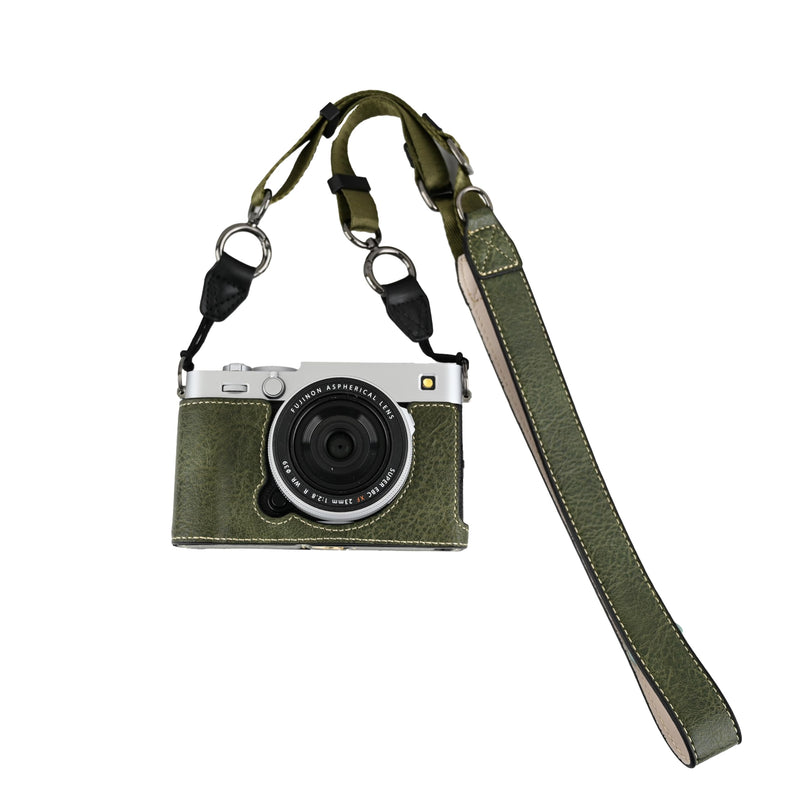 X-E5 Case, Handmade PU Leather Half Camera Case Bag Cover Bottom Opening Version for Fujifilm X-E5 XE5 With Neck Strap Lens Cover (Green) Green