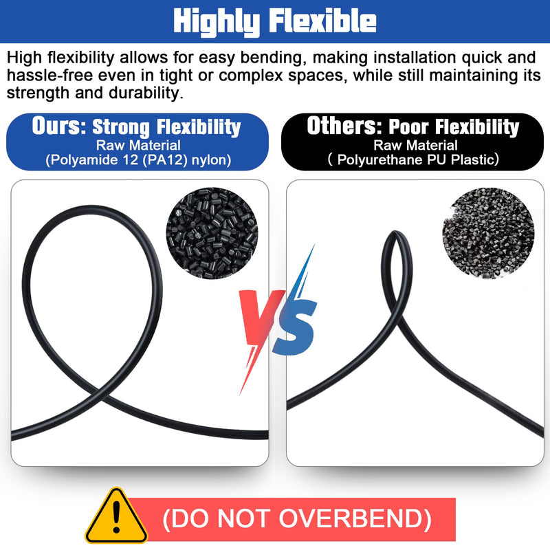3/8" OD x 50FT DOT Air Line Black SAE J 844 PA12 Nylon Air Brake Tubing with Cutter and Teflon Tape, Pneumatic Nylon Air Line Hose for Semi Truck Trailer Air Brake System & Fluid Transfer 50FT-3/8"OD
