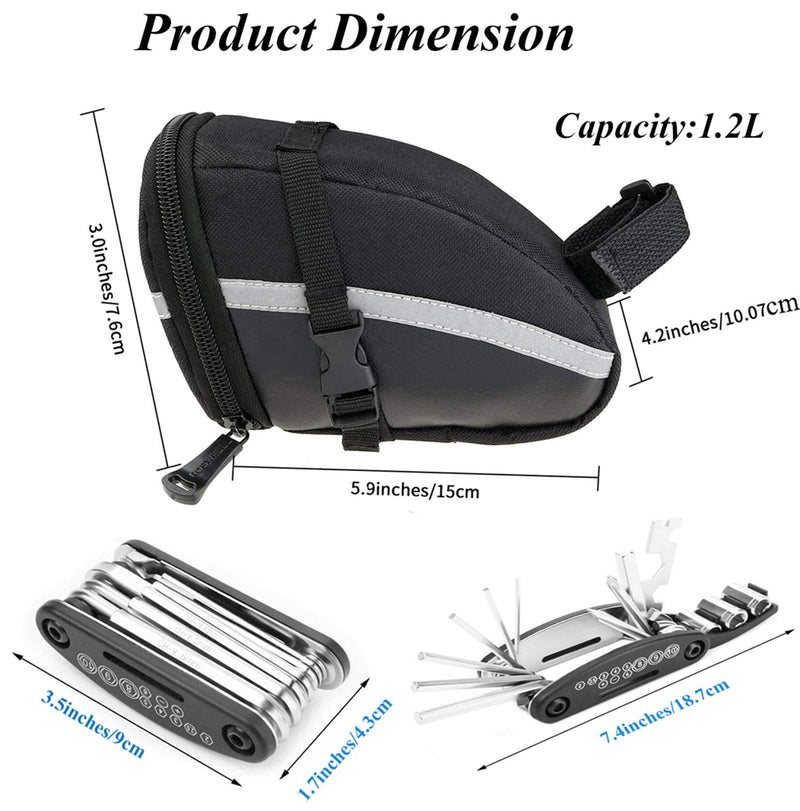 Bike Saddle Bag with Repair Tool Kits, Bicycle Saddle Bag with Repair Set, Bike Bag Under Seat, Bike Seat Bag, Bike Storage Bag with 16-in-1 Multifunction Tool Kits C