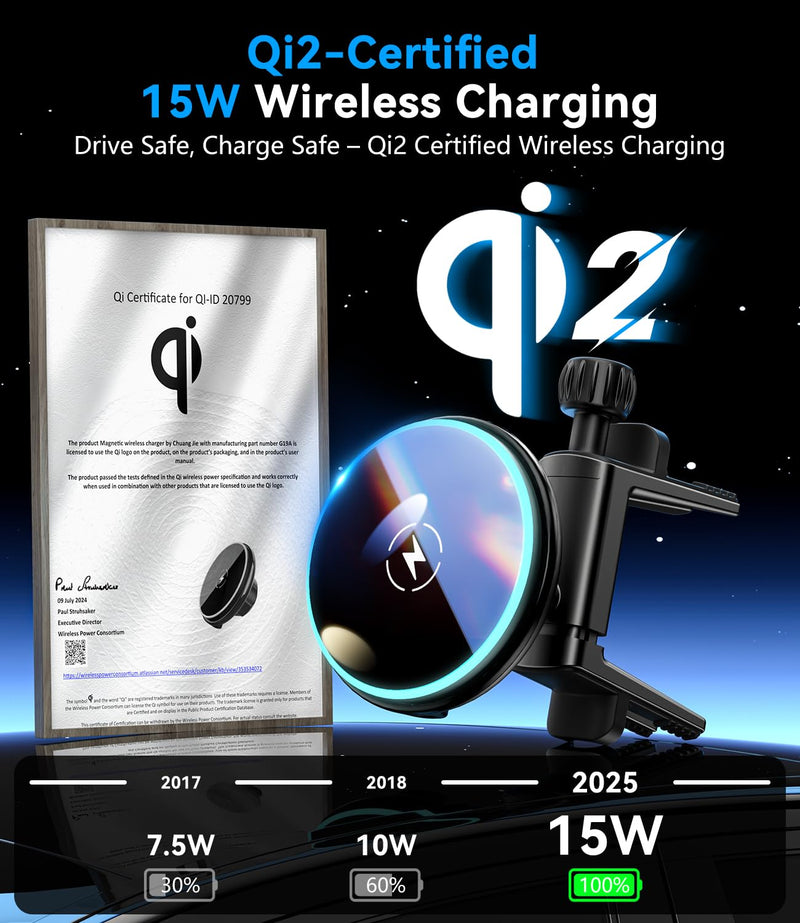 Qi2 Certified 15W Fast Charging Magnetic Wireless Phone Mount for Mercedes Benz A/B/C/E/G/GLA/GLK Car Phone Holder Accessories for MagSafe for iPhone 17 16 15 14 13 12 Pro Max Plus Mini