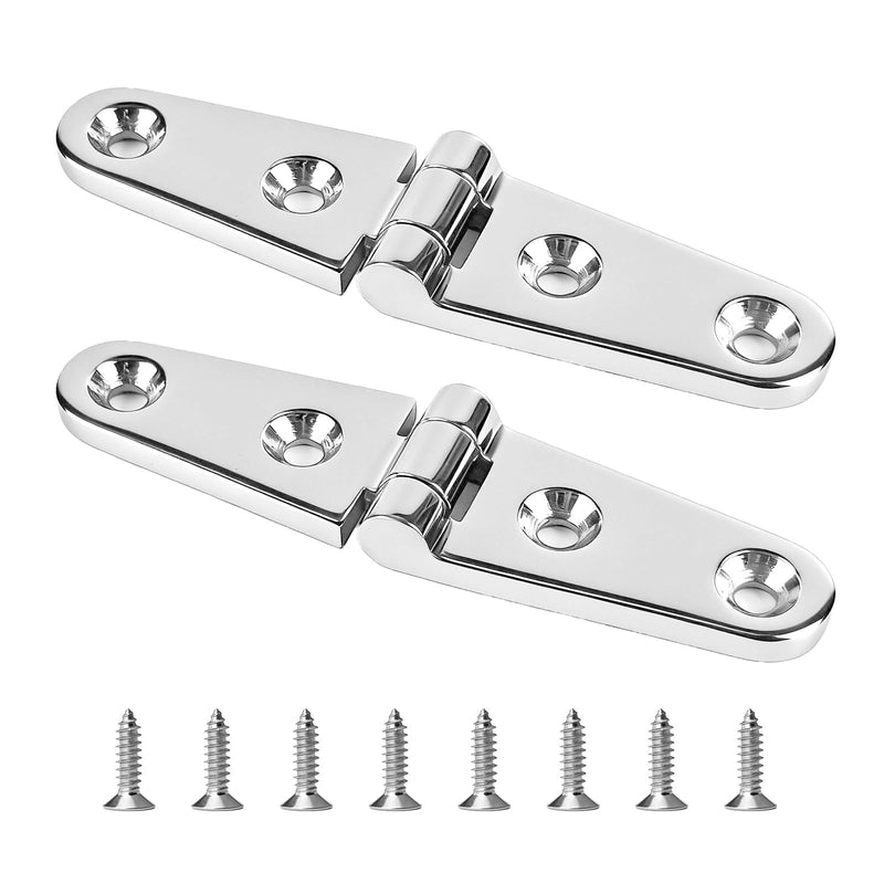 316 Stainless Steel Boat Hinges, Strap Hinge 4 x 1 in, 4 Pack | Marine grade flat strap hinge with screws, 270° rotation; for boat hatch, toolbox, cabinet, deck lid, RV and dock box. 4x1 Inch-4 Pack